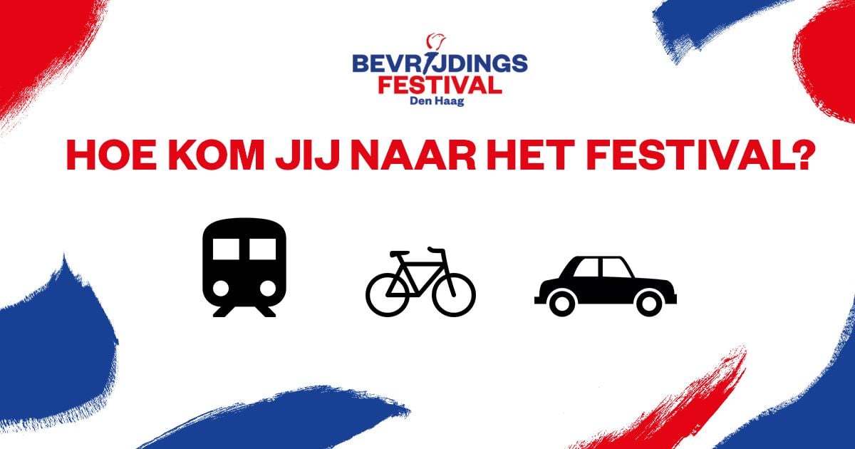 Kom NIET met de auto naar het festival, maar met OV, fiets/scooter of lopend. Bij het festivalterrein is een gratis onbewaakte fietsenstalling. Vlakbij stoppen buslijn 20 en tramlijnen 1, 9, 15 en 17. Vanaf Den Haag CS is het een paar minuten lopen. Info: bevrijdingsfestivaldenhaag.nl