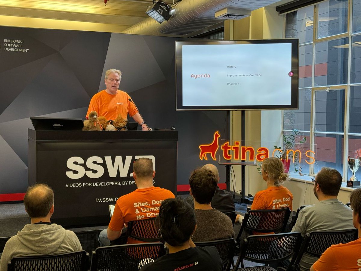 Tina (@tinacms) on Twitter photo Our very 1st TinaCon kicks off today <a href="/SSW_TV/">SSW / SSW TV</a> Melbourne 🧡
We’re so excited to be sharing insights into great documentation sites, AI capabilities and GitHub hacks with our attendees.
Thank you to everyone who joined us. 🦙 Our very 1st TinaCon kicks off today <a href="/SSW_TV/">SSW / SSW TV</a> Melbourne 🧡
We’re so excited to be sharing insights into great documentation sites, AI capabilities and GitHub hacks with our attendees.
Thank you to everyone who joined us. 🦙