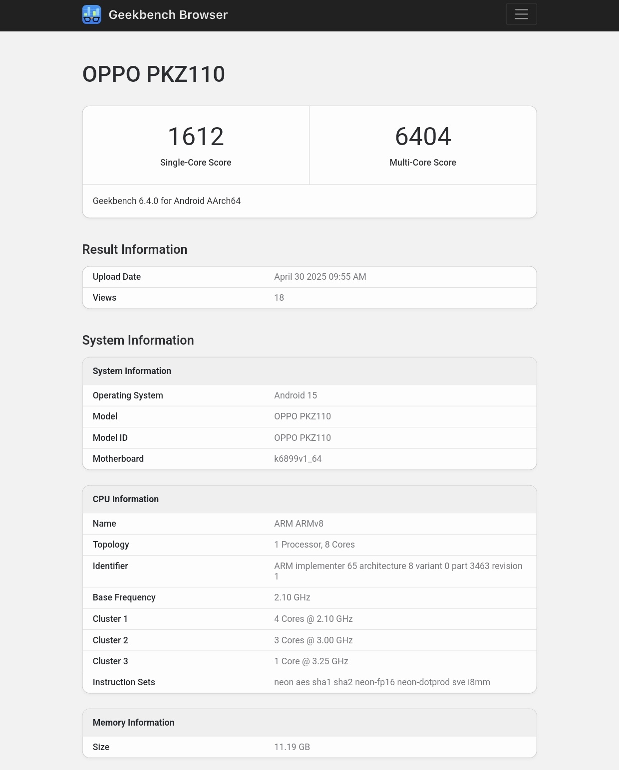 OPPO Reno14 có tên mã model PKZ110 hiện diện trên GeekBench