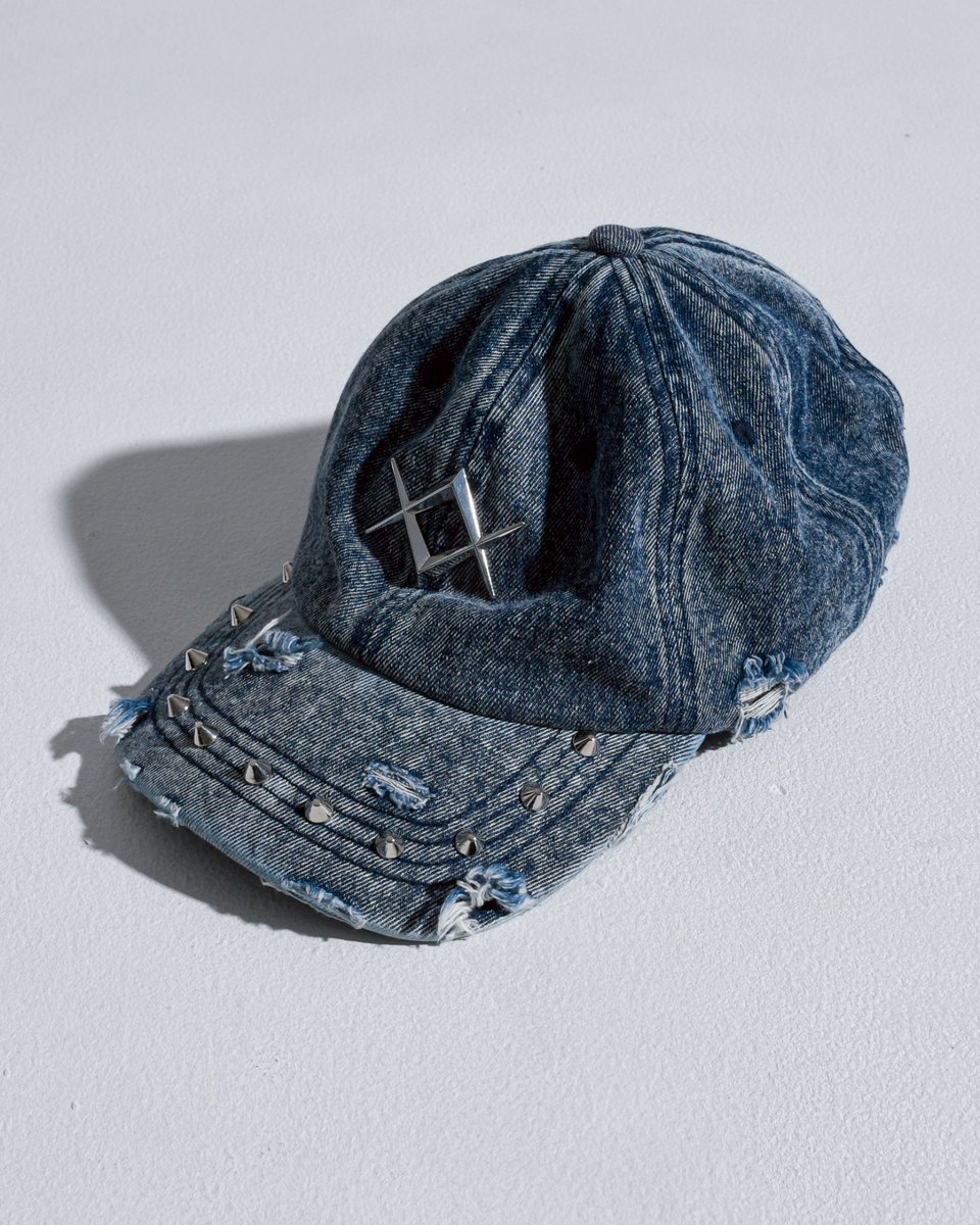 REFLEMレフレムスタッズ付きダメージデニムハーフパンツ Black