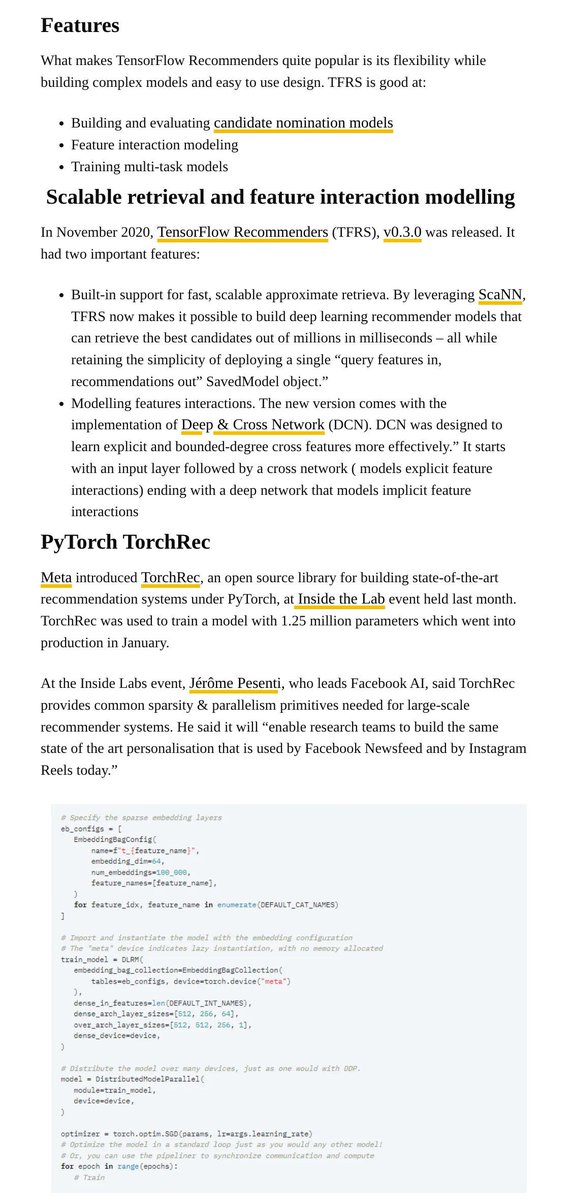gp_pulipaka's tweet image. TorchRec (Beta Release) for #RecSys. #BigData #Analytics #DataScience #AI #MachineLearning #IoT #IIoT #PyTorch #Python #RStats #TensorFlow #Java #JavaScript #ReactJS #CloudComputing #Serverless #DataScientist #Linux #Programming #Coding #100DaysofCode 
geni.us/TorchRec