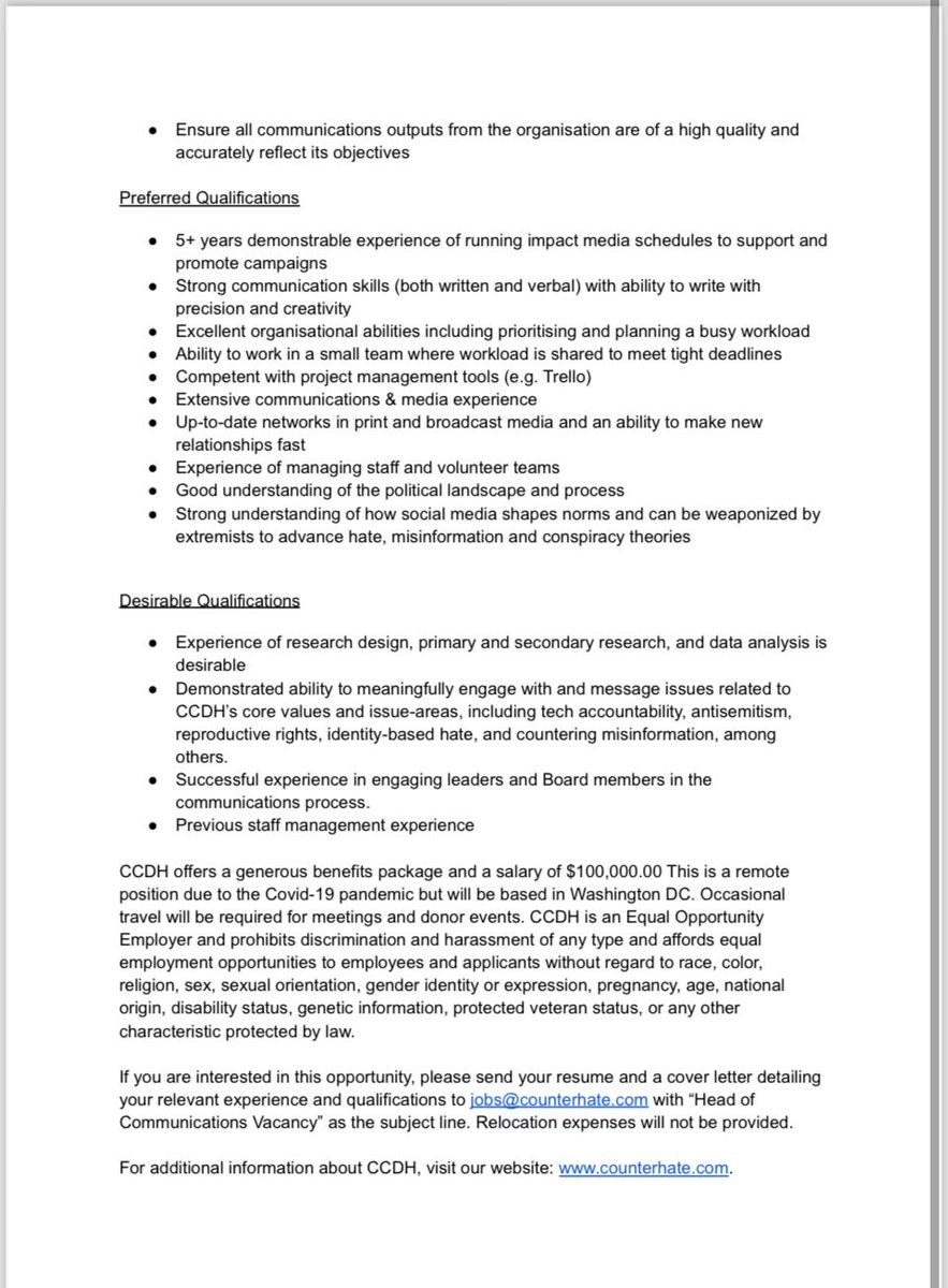 🔥🔥Breaking! The Center For Countering Digital Hate (CCDH), that is going after Elon Musk, happened to post a US job. Where they admit to running influence campaigns!

Does this sound reputable to you? Especially an org that censors populists specifically? 

“Our uniquely