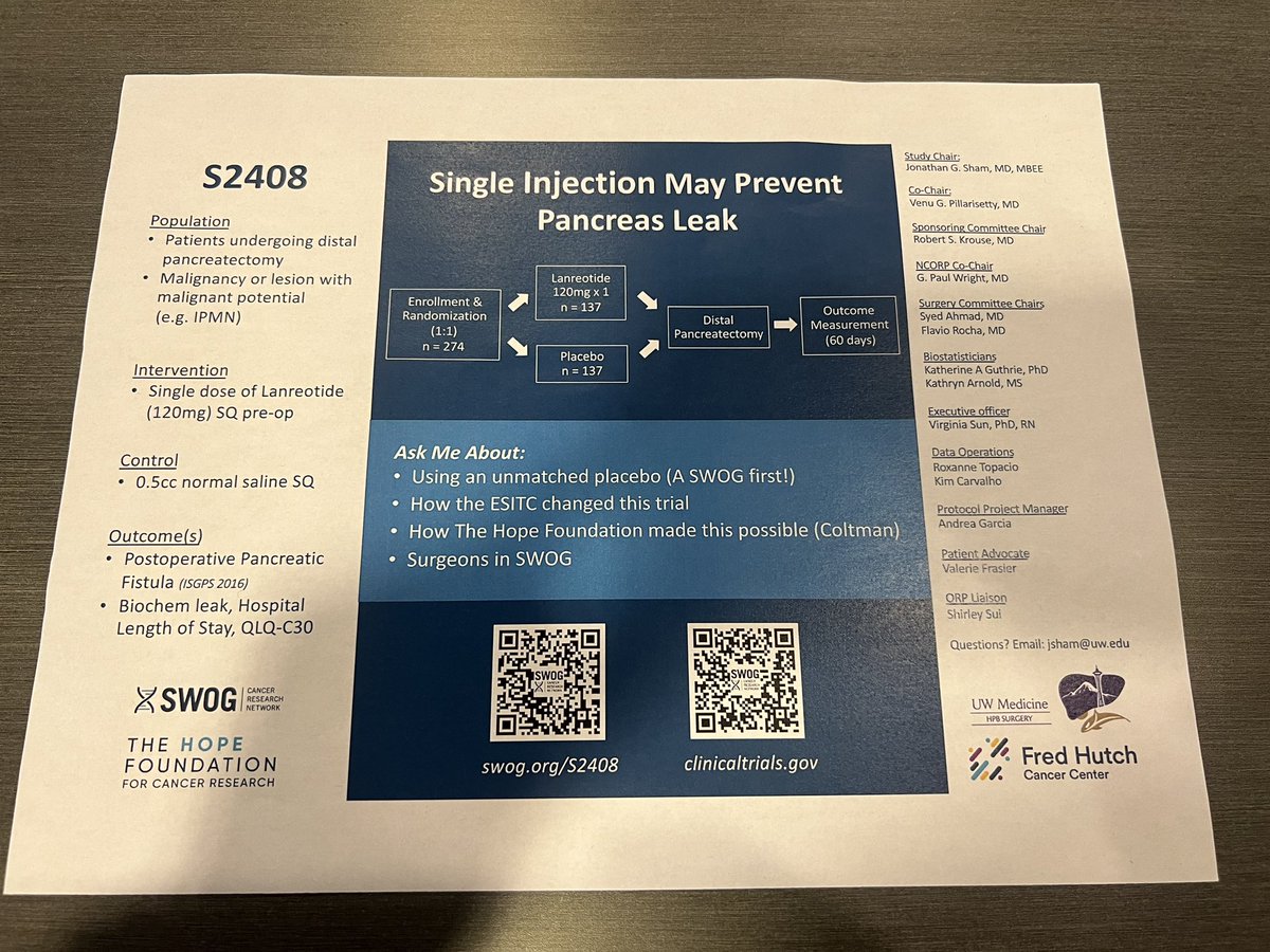 Flavio G Rocha, MD, FACS, FSSO (@flaviorochamd) on Twitter photo Excited to be <a href="/SWOG/">SWOG Cancer Research Network</a> S2408 launch meeting
☝🏽injection💉of lanreotide to⬇️ POPF for
cancer or pre-malignant lesions after DP
Consider enrolling your pts on trial led by
Jonathan Sham <a href="/UWSurgery/">UW Department of Surgery</a> <a href="/fredhutch/">Fred Hutchinson Cancer Center</a>
<a href="/PancreasClub/">The Pancreas Club</a> <a href="/PanCAN/">PanCAN</a> <a href="/NatPancFdn/">The National Pancreas Foundation</a> <a href="/Panc_pals/">PANC-PALS</a> <a href="/YouppiePancreas/">YOUPPIE Pancreas</a> <a href="/OHSUKnight/">OHSU Knight Cancer Institute</a> Excited to be <a href="/SWOG/">SWOG Cancer Research Network</a> S2408 launch meeting
☝🏽injection💉of lanreotide to⬇️ POPF for
cancer or pre-malignant lesions after DP
Consider enrolling your pts on trial led by
Jonathan Sham <a href="/UWSurgery/">UW Department of Surgery</a> <a href="/fredhutch/">Fred Hutchinson Cancer Center</a>
<a href="/PancreasClub/">The Pancreas Club</a> <a href="/PanCAN/">PanCAN</a> <a href="/NatPancFdn/">The National Pancreas Foundation</a> <a href="/Panc_pals/">PANC-PALS</a> <a href="/YouppiePancreas/">YOUPPIE Pancreas</a> <a href="/OHSUKnight/">OHSU Knight Cancer Institute</a>