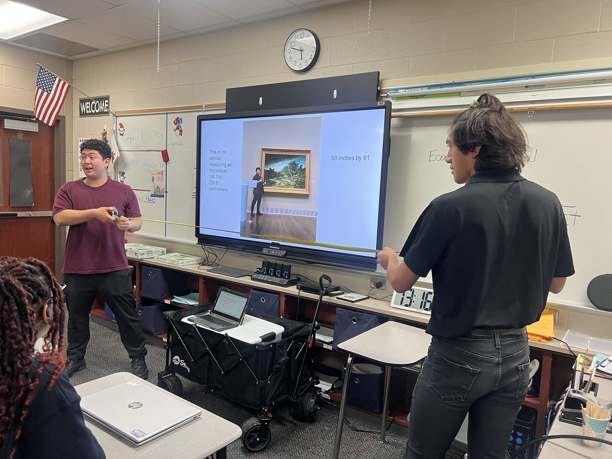To show the scale of Courbet’s “The Gust of Wind” from his visit to MFAH, this DC Art History student brought a tape measure to go with his presentation! <a href="/CFISDCyLakes/">Cy Lakes HS</a> <a href="/CFISDArt/">CFISD Visual Arts</a>