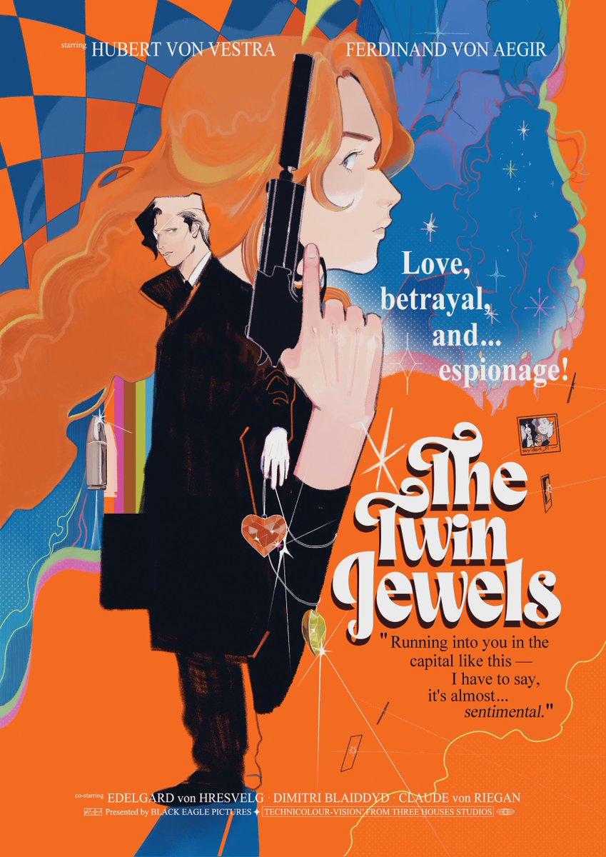 we got the go-ahead to post our pieces for the <a href="/FerdibertAUzine/">Almost Sentimental: A Ferdibert AU Zine</a> ! i did a spy AU in the style of a retro movie poster 📽️💚🧡

leftover sales are open as well until may 28 or until stock is sold out! if interested in snagging a copy, i'll link the sale info post in the replies! 🥳