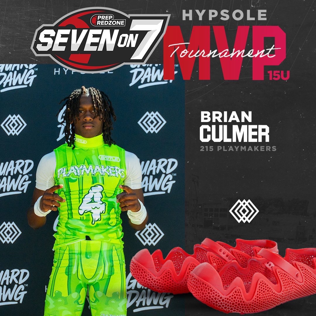 Congratulations to Imhotep &amp; 215Playmakers’ <a href="/CulmerBrian/">Brian Culmer</a> on being named PRZ 7v7 Nat’l Championship 15U Tournament MVP 🏆

#hypsole <a href="/PrepRedzone/">Prep Redzone 🏈</a> <a href="/nrome1212/">Nick Rome</a>