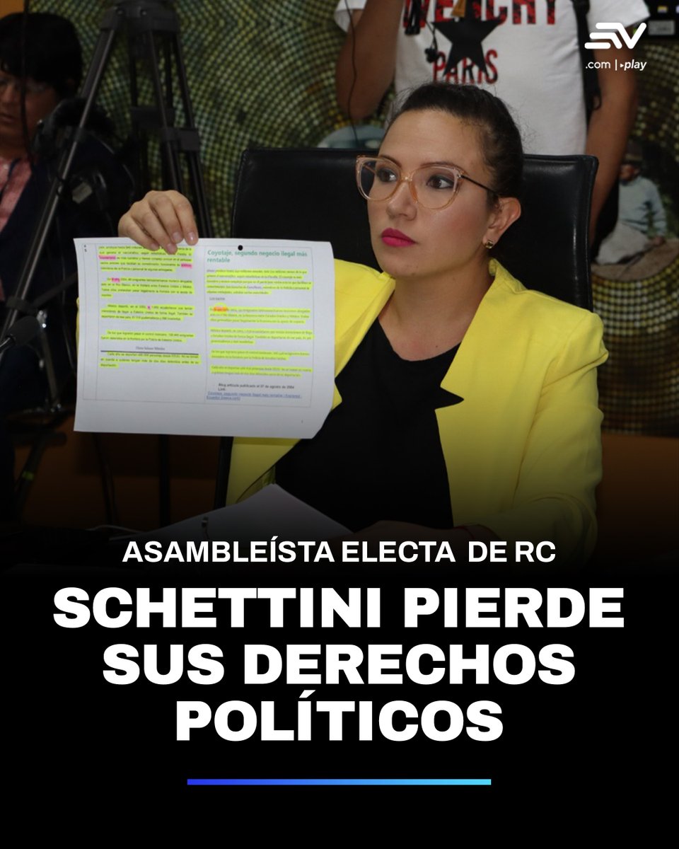 📢 La asambleísta electa por el correísmo, Priscila Schettini, no podrá ejercer como legisladora tras perder sus derechos políticos por decisión del Tribunal Contencioso Electoral. 👉 bit.ly/4iISd4S