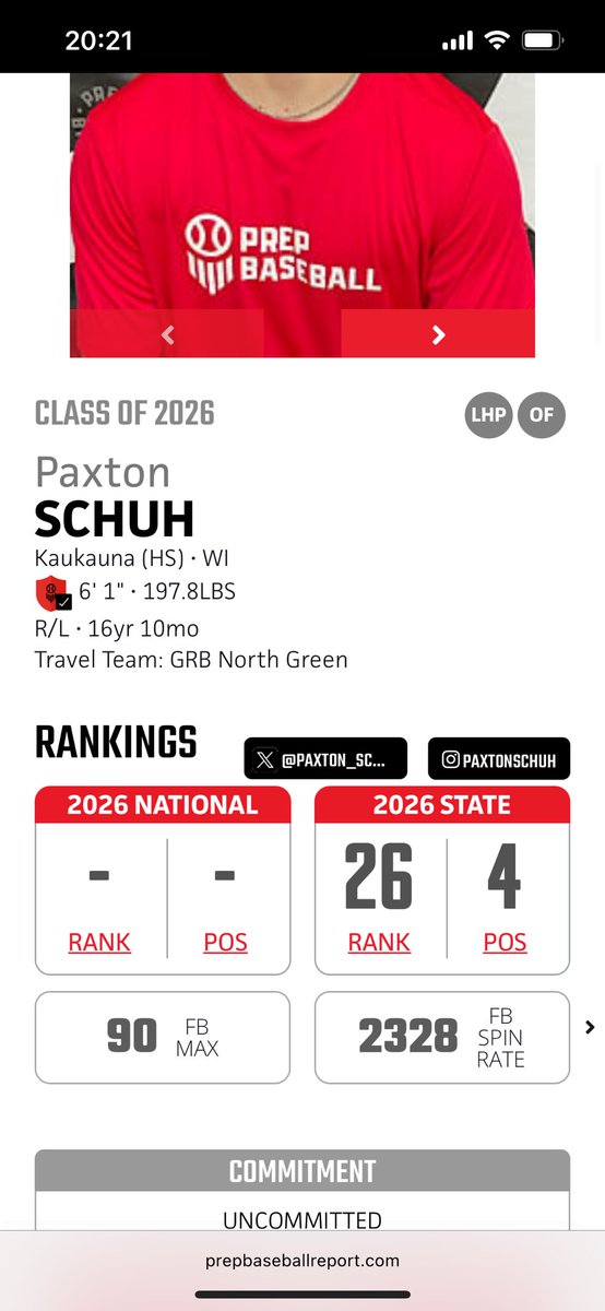 Paxton Schuh (@paxton_schuh) on Twitter photo Thank you <a href="/PrepBaseballWI/">Prep Baseball Wisconsin</a> for the new ranking! Jumped up 43 spots from last summer.
<a href="/GhostHSBaseball/">Kaukauna Baseball</a> <a href="/PrepBaseballWI/">Prep Baseball Wisconsin</a> <a href="/VinnyRottino/">Vinny Rottino</a> <a href="/GRBRays/">GRB RAYS BASEBALL</a> <a href="/RaysNorth/">GRB Rays-North</a> <a href="/Velocity_GB/">Velocity Performance Training</a> thank you! Thank you <a href="/PrepBaseballWI/">Prep Baseball Wisconsin</a> for the new ranking! Jumped up 43 spots from last summer.
<a href="/GhostHSBaseball/">Kaukauna Baseball</a> <a href="/PrepBaseballWI/">Prep Baseball Wisconsin</a> <a href="/VinnyRottino/">Vinny Rottino</a> <a href="/GRBRays/">GRB RAYS BASEBALL</a> <a href="/RaysNorth/">GRB Rays-North</a> <a href="/Velocity_GB/">Velocity Performance Training</a> thank you!