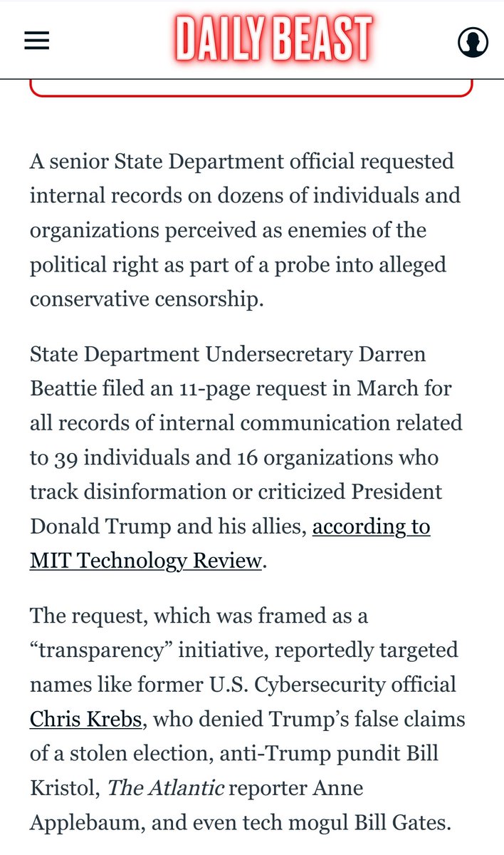 "The State Department also sought documents and correspondence from staff that mentioned controversial names such as Trump, Elon Musk, Alex Jones, Joe Rogan, and Robert F. Kennedy Jr., as well as keywords like Black Lives Matter, January 6, Q-Anon, immigration, and anti-vaxx."