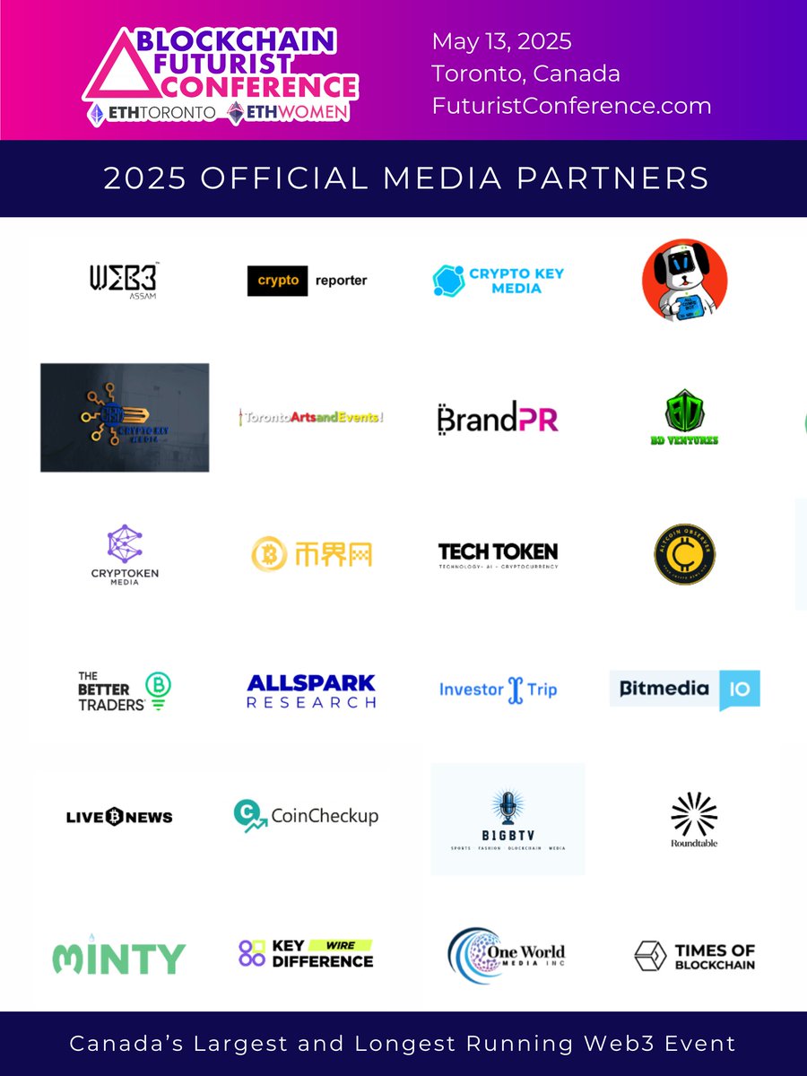 Blockchain Futurist Conference (@futurist_conf) on Twitter photo Thank you to our 2025 Media Partners! ⚡️
Your support helps drive the future of Web3 forward by supporting Blockchain Futurist Conference, ETHToronto, ETHWomen, and Canada Crypto Week 🚀
✅ <a href="/Web3Assam/">Web3Assam®</a>
✅ <a href="/ReporterCrypto/">Crypto Reporter</a>
✅ <a href="/CryptoKeyMedia/">Crypto Key Media</a>
✅ <a href="/Allconfsbot/">AllConfsBot Media</a>
✅ Toronto Arts Thank you to our 2025 Media Partners! ⚡️
Your support helps drive the future of Web3 forward by supporting Blockchain Futurist Conference, ETHToronto, ETHWomen, and Canada Crypto Week 🚀
✅ <a href="/Web3Assam/">Web3Assam®</a>
✅ <a href="/ReporterCrypto/">Crypto Reporter</a>
✅ <a href="/CryptoKeyMedia/">Crypto Key Media</a>
✅ <a href="/Allconfsbot/">AllConfsBot Media</a>
✅ Toronto Arts
