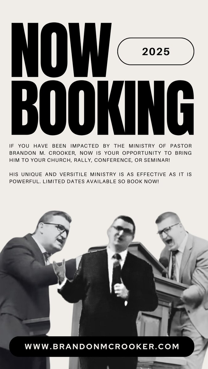 Now booking for the remainder of 2025. Contact for more details or to inquire about hosting Brandon M Crooker for speaking engagements; seminars, conferences, rallies, church services, or other potential speaking engagements.
