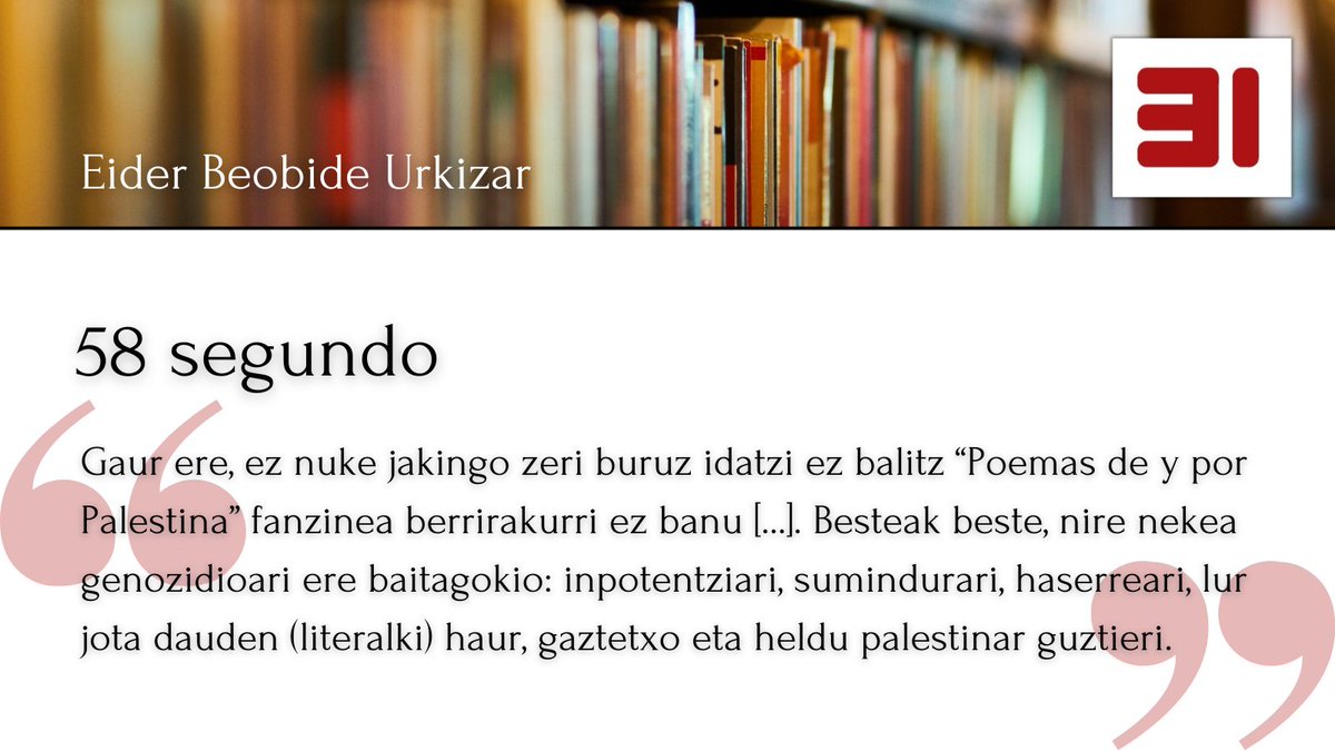 Gaur, gure blogean, "58 segundo", Eider Beobidek idatzitako artikulua:
31eskutik.eus/2025/05/02/58-…