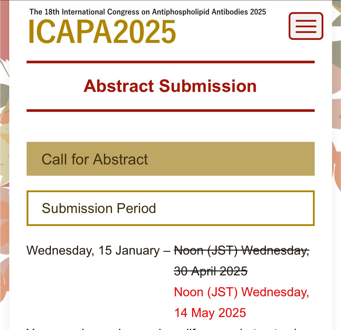 Abstract submission extended! #ICAPA2025 #Antiphospholipid icongroup.co.jp/icapa2025/gree…