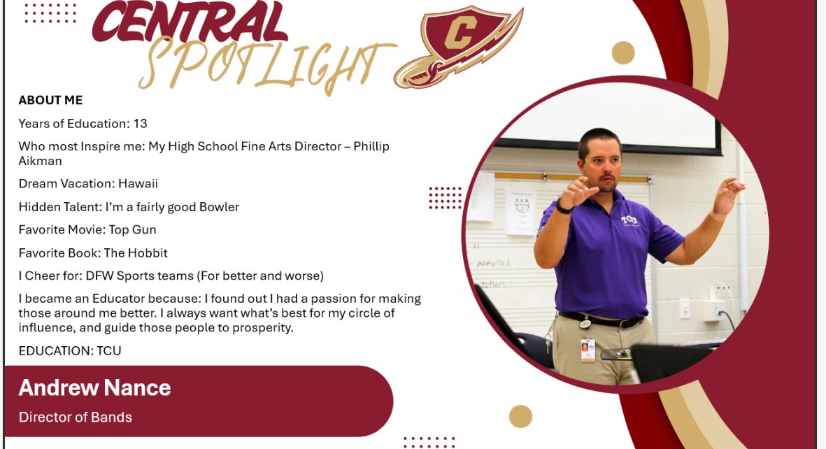 Help us welcome our new band director Andrew Nance to Charger Nation!  
⚡️❤️⚡️