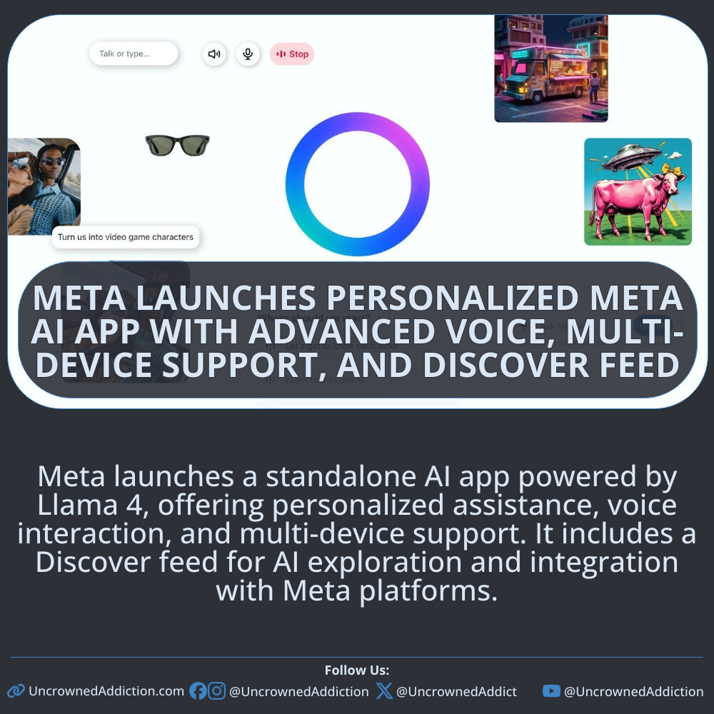 UncrownedAddict's tweet image. Meta launches a standalone AI app powered by Llama 4, offering personalized assistance, voice interaction, and multi-device support. It includes a Discover feed for AI exploration and integration with Meta platforms.

#MetaAI #PersonalizedAssistant #VoiceTech