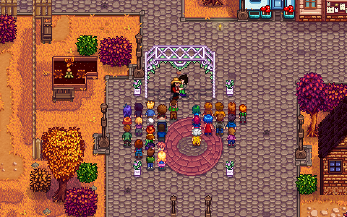 Dandanyami's tweet photo. Eu e a @chumwo jogando stardew valley de BingQiu, dessa vez o casamento foi publico diferente do casamento em svsss https://t.co/xUPquNVo8b