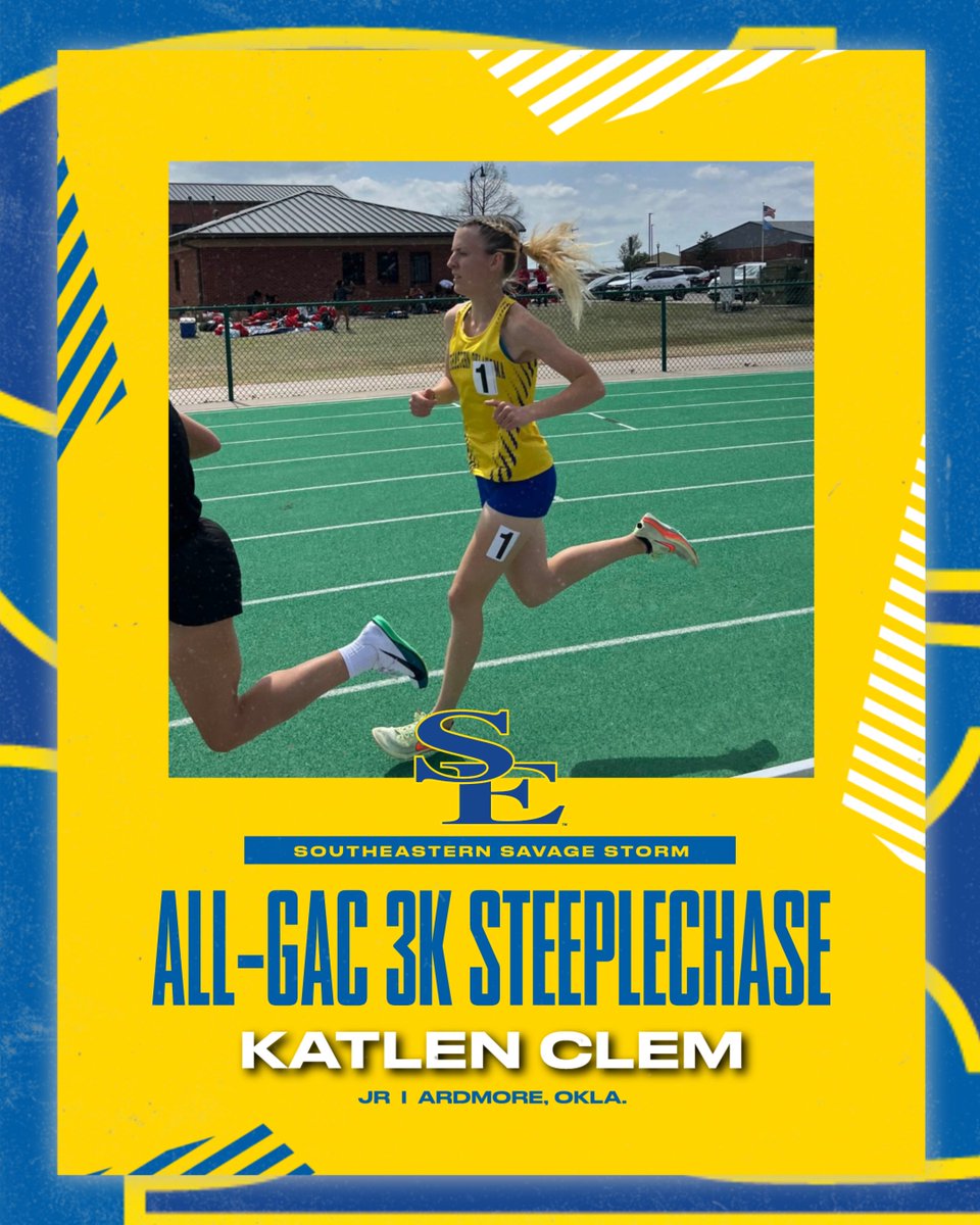 Southeastern Athletics (@gosoutheastern) on Twitter photo Congratulations to Katlen Clem for earning All-GAC honors with a SCHOOL RECORD time of 11:16.45 in the 3,000 meter Steeplechase!
<a href="/SavageStormXCTF/">Southeastern Oklahoma State XC/TF</a> | #GoSoutheastern | #TakeCover Congratulations to Katlen Clem for earning All-GAC honors with a SCHOOL RECORD time of 11:16.45 in the 3,000 meter Steeplechase!
<a href="/SavageStormXCTF/">Southeastern Oklahoma State XC/TF</a> | #GoSoutheastern | #TakeCover