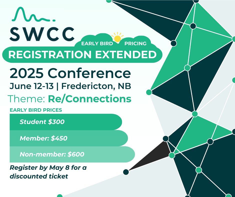 Science Writers and Communicators of Canada (@swc_can) on Twitter photo 📢Pre-conference tours added, and early bird registration extended! 
Register by May 8 for a discounted ticket to the annual SWCC conference in Fredericton, NB.
🔗 Register here: sciencewriters.ca/event-6103563
#SWCCan2025 #scicomm #canadianscience #SSHRCstorytellers 📢Pre-conference tours added, and early bird registration extended! 
Register by May 8 for a discounted ticket to the annual SWCC conference in Fredericton, NB.
🔗 Register here: sciencewriters.ca/event-6103563
#SWCCan2025 #scicomm #canadianscience #SSHRCstorytellers