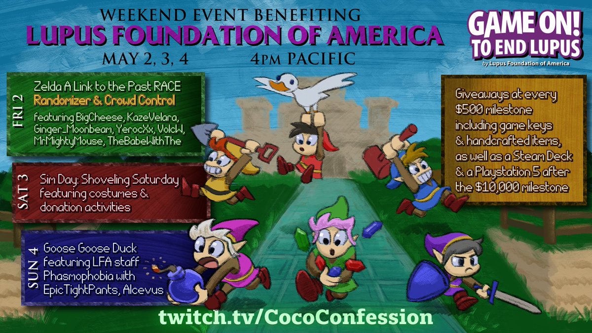 CocoConfession (@cococonfession) on Twitter photo ๐ GAME ON! TO END LUPUS ๐
I will be streaming all weekend pushing for our $1 million milestone!!
Come by and support <a href="/LupusOrg/">Lupus Foundation of America</a> to help fund critical research and support programs. ๐ค๐ผ
Side note: LOOK AT HOW HECKINโ CUTE ALL THE LINKS ARE ON THIS FLYER!! ๐ญ๐ญ ๐ GAME ON! TO END LUPUS ๐
I will be streaming all weekend pushing for our $1 million milestone!!
Come by and support <a href="/LupusOrg/">Lupus Foundation of America</a> to help fund critical research and support programs. ๐ค๐ผ
Side note: LOOK AT HOW HECKINโ CUTE ALL THE LINKS ARE ON THIS FLYER!! ๐ญ๐ญ