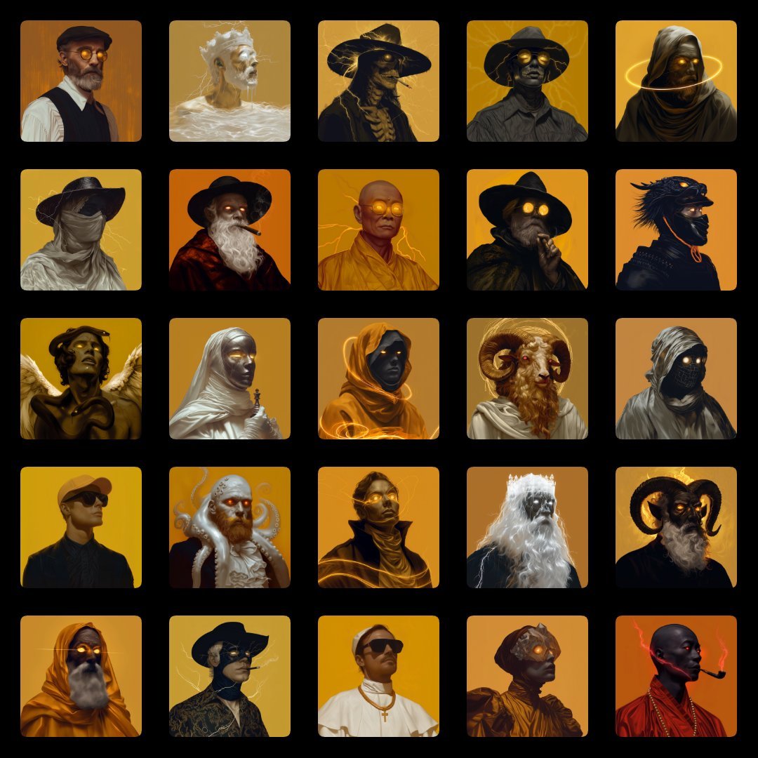 simaleksic_'s tweet photo. seeing this just now! 

@epoch001_ is an art project on solana i made using only midjourney. spent years working with your tools daily.

i'm making surreal mythic characters for pfps. i like to call them grails. epoch is a testament of that

in my opinion i'm one of the users that shows why midjourney stands out, because this type of stuff is very hard to make, especially with this consistency - but you make it possible! 

founder of @solana still using pfp i've made for him using @midjourney and it wouldn't happen if there was no MJ! 

if you would like to know more about the process of making these i'm very down to talk! 

here's the post where i'm talking about it in details. 
just one example: https://t.co/AxU2ybWKMS