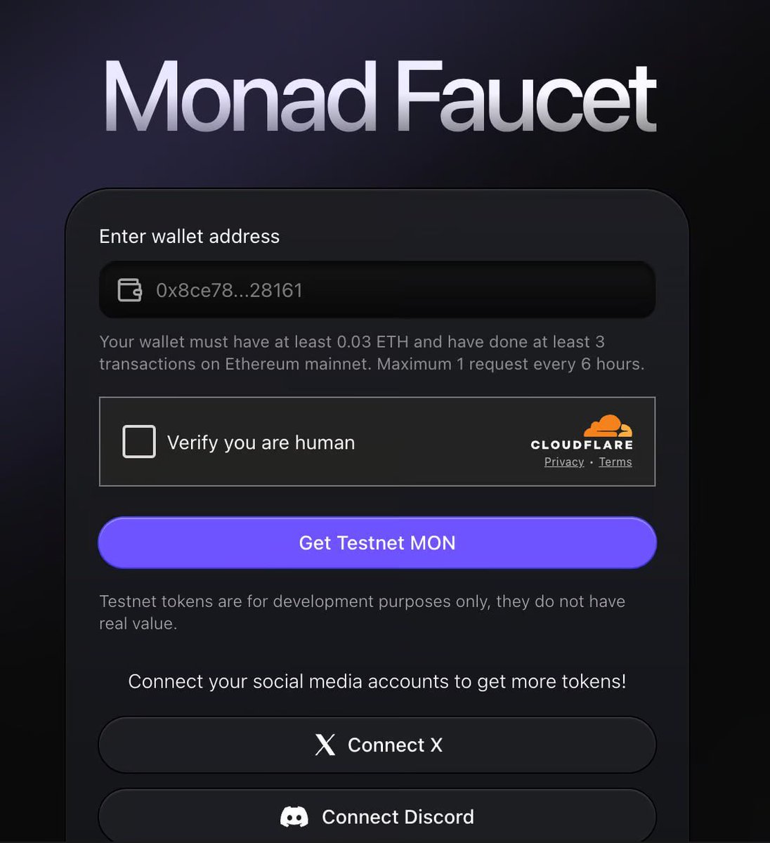 🔥🔥Update <a href="/monad_xyz/">Monad</a> - Monad vừa cập nhật điều kiện để faucet $MON testnet mới 

Với điều kiện mới anh em cần phải hold 0.03 $ETH và có ít nhất 3 giao dịch trên mạng Ethereum mainet mới được faucet $MON và mỗi 6h anh em sẽ được faucet 1 lần

Anh em nghĩ đây