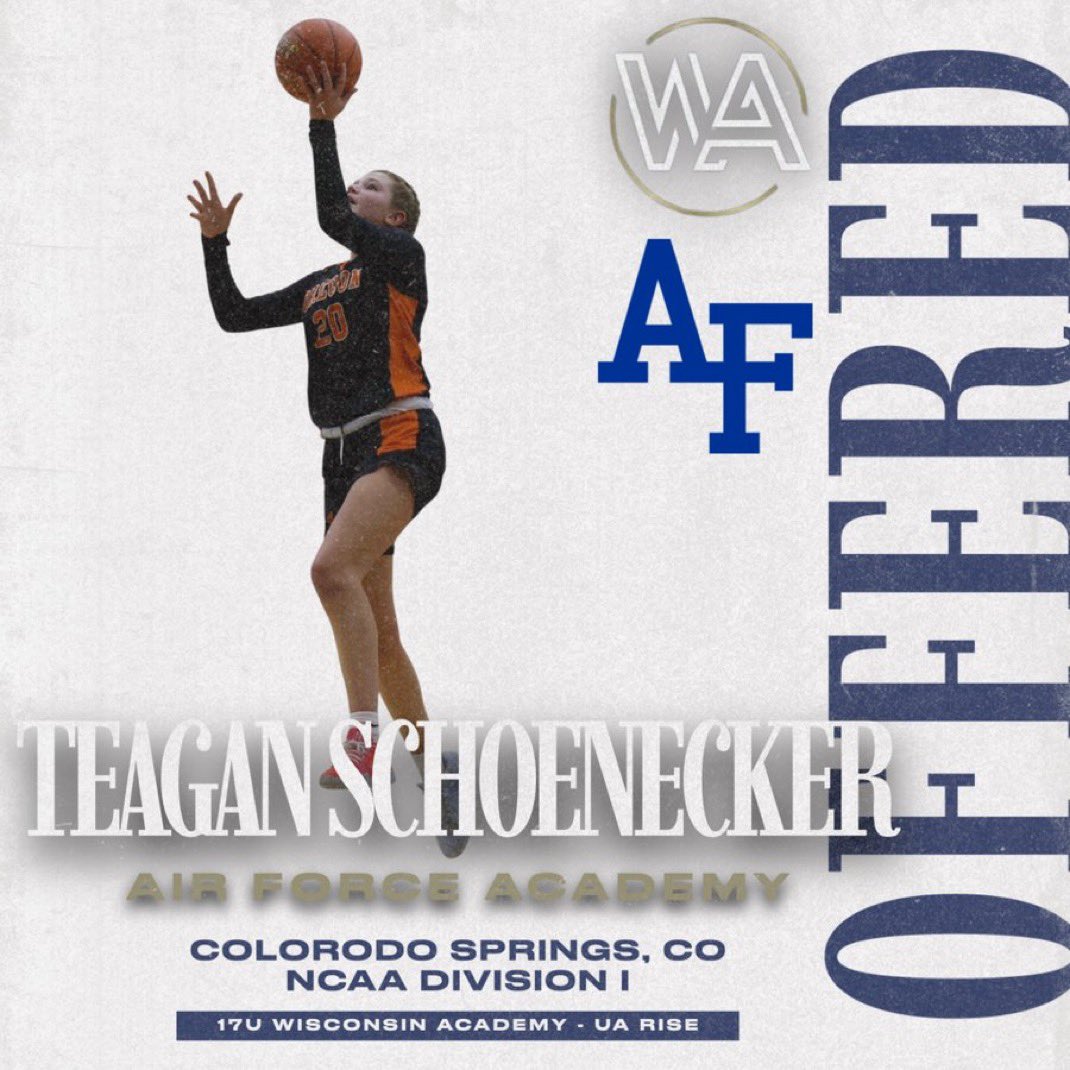 Wisconsin Academy (@wiscoacademy) on Twitter photo 🚨OFFER ALERT🚨
Congratulations to 2026 6’1” W Teagan Schoenecker (<a href="/TeaganSchoenec1/">Teagan Schoenecker</a>) for receiving a Division I Scholarship Offer from Air Force Academy (<a href="/AF_WBB/">Air Force Women's Basketball</a>)‼️
#WABFam 🚨OFFER ALERT🚨
Congratulations to 2026 6’1” W Teagan Schoenecker (<a href="/TeaganSchoenec1/">Teagan Schoenecker</a>) for receiving a Division I Scholarship Offer from Air Force Academy (<a href="/AF_WBB/">Air Force Women's Basketball</a>)‼️
#WABFam