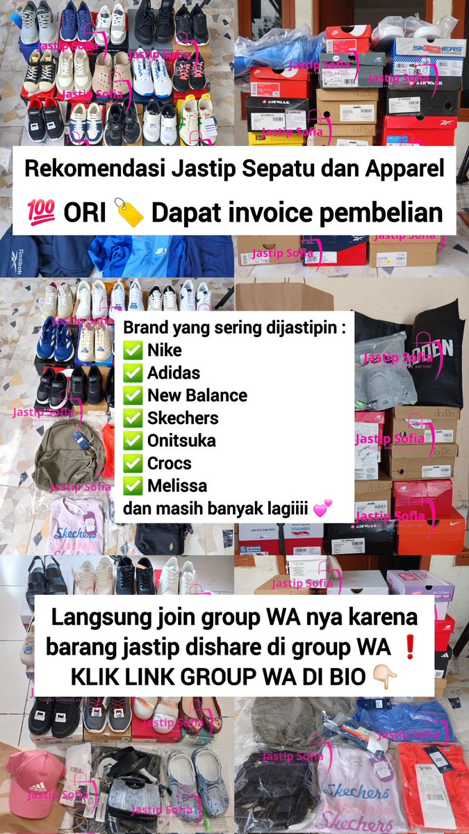sweeteaheart's tweet photo. @tanyakanrl Saya jastiper. Izin iklan yaa kakak² 🙏🏻

Titip beli di Jastip Sofia
💯 ORI
✅️ Dapat invoice pembelian
🛒 Bisa shopee

Tiap hari ada ratusan produk sale ambyar. Ada sepatu, apparel, untuk dewasa dan anak. Silakan join di group WA.

https://t.co/1bVq4V7nre https://t.co/lFaNfv4Z4r