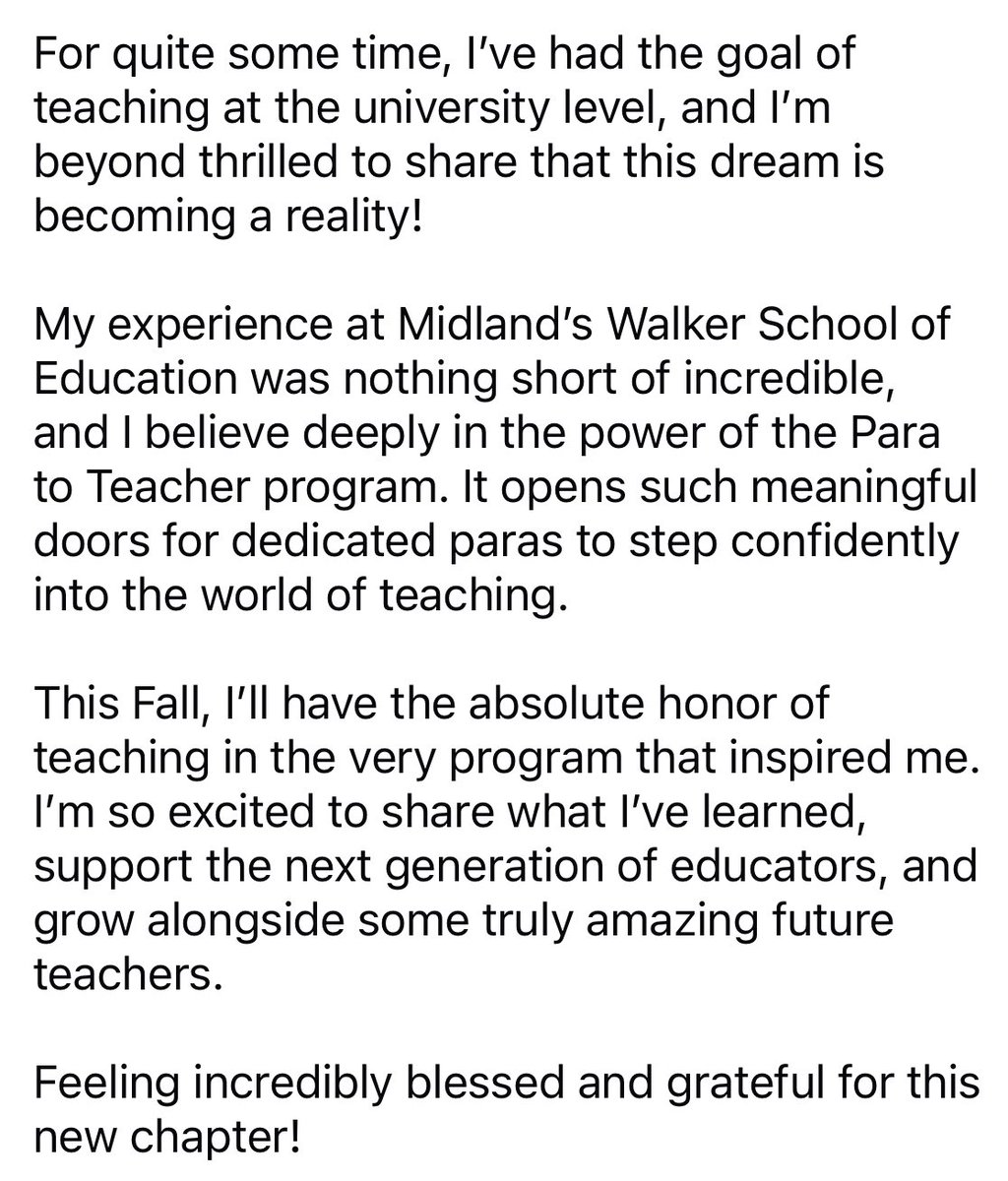 #DreamsDoComeTrue #ParaToTeacher #MidlandUniversity #WalkerSchoolOfEducation #FutureEducators #NeverStopLearning #GratefulHeart
