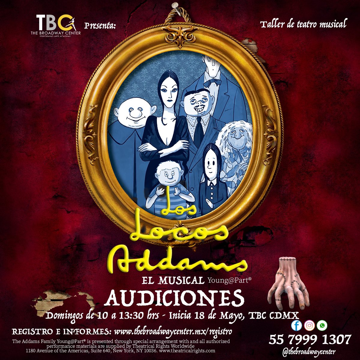 AUDICIONES LOS LOCOS ADDAMS - Taller de teatro musical
🕷️ 🫳🏻🪦
Inicia 18 de Mayo 2025, ensayos domingos de 10 a 13:30 hrs
M, TBC CDMX.

Registro, informes e inscripciones en: thebroadwaycenter.mx/registro o al WhatsApp +52 55 7999 1307.

#taller #Escuela #Audiciones #tbc #teatromusical