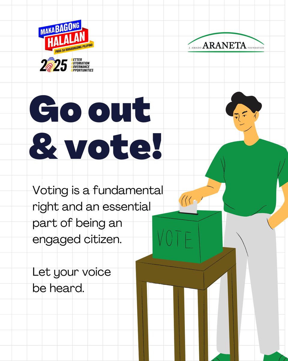 jaa_foundation's tweet photo. Today, the Filipino voters will participate in the 2025 midterm elections. We will elect 12 senators, 1 party-list representative, a district representative, a Governor, Vice Governor,  Provincial Board Members, where applicable, a Mayor, Vice Mayor, &amp; Councilors.

#elections2025 https://t.co/t4law3aTRn