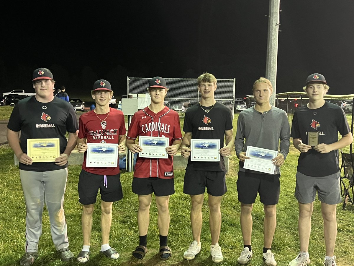 Congrats to our guys Stevie Keener, Porter Gibson, Luke Bruner, &amp; Carter Motsinger on being selected All Conference; Cameron Allred on being named Honorable Mention All Conference; &amp; JB Davis on being selected to the Foothills 2A All Tournament team. Great job fellas!