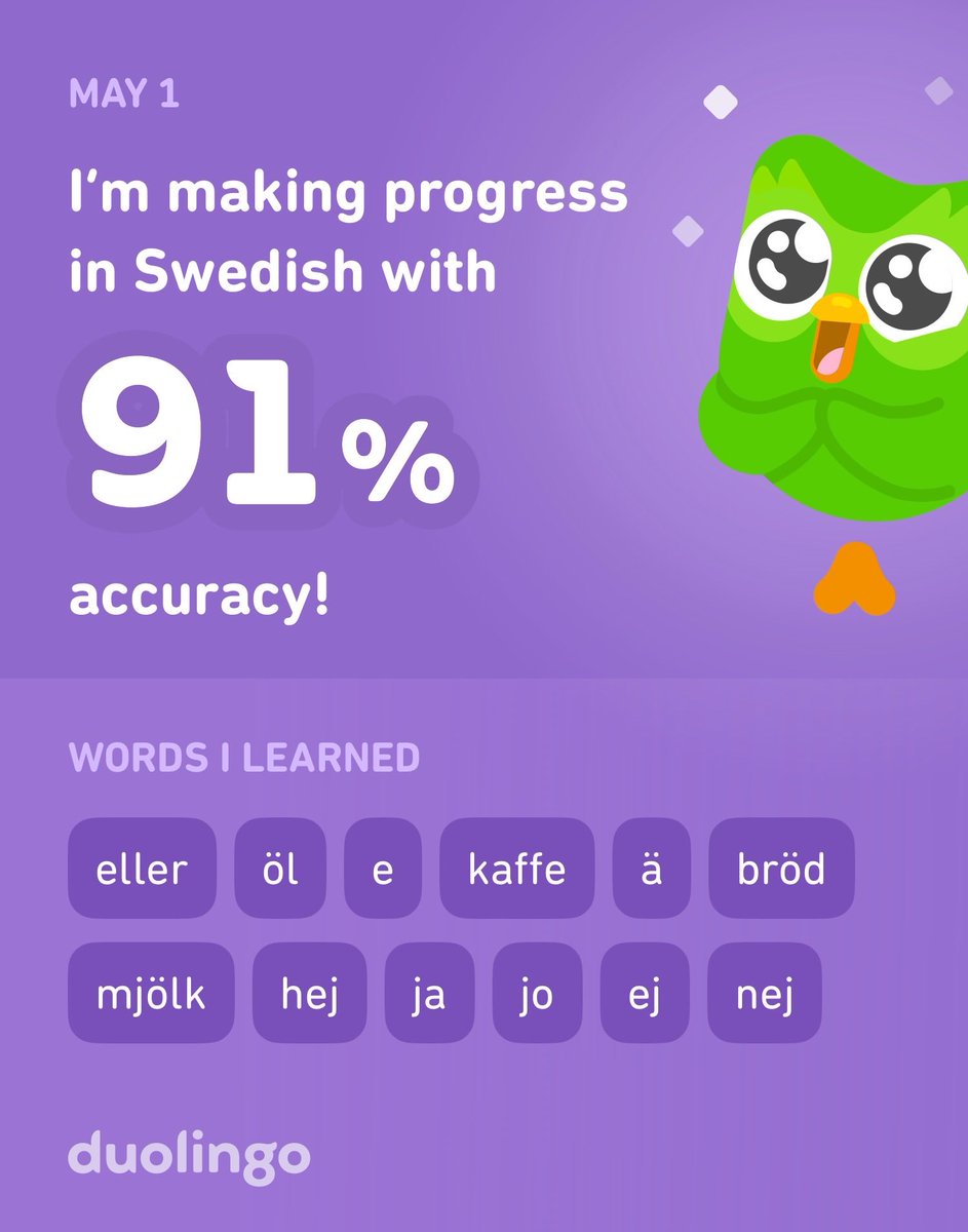 I’m learning Swedish on Duolingo! It’s free, fun, and effective.