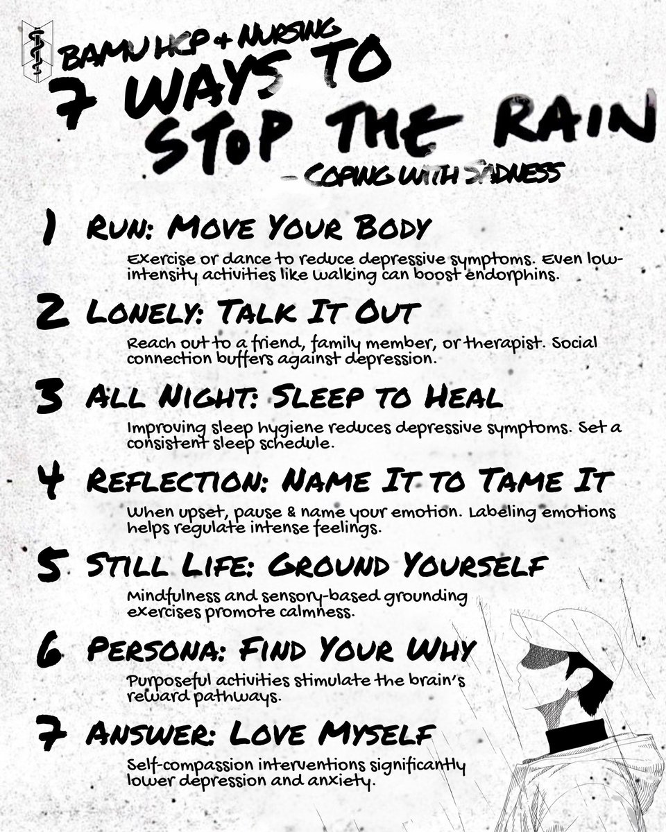 armymedunion's tweet photo. When it rains, it pours. In honor of TABLO X RM 's new song, #BAMUHCP &amp; #BAMUNursing are sharing 7 ways to #StopTheRain on the inside - coping with sadness 💜

#TABLOxRM #STR @BTS_twt https://t.co/to25ZUTLHl