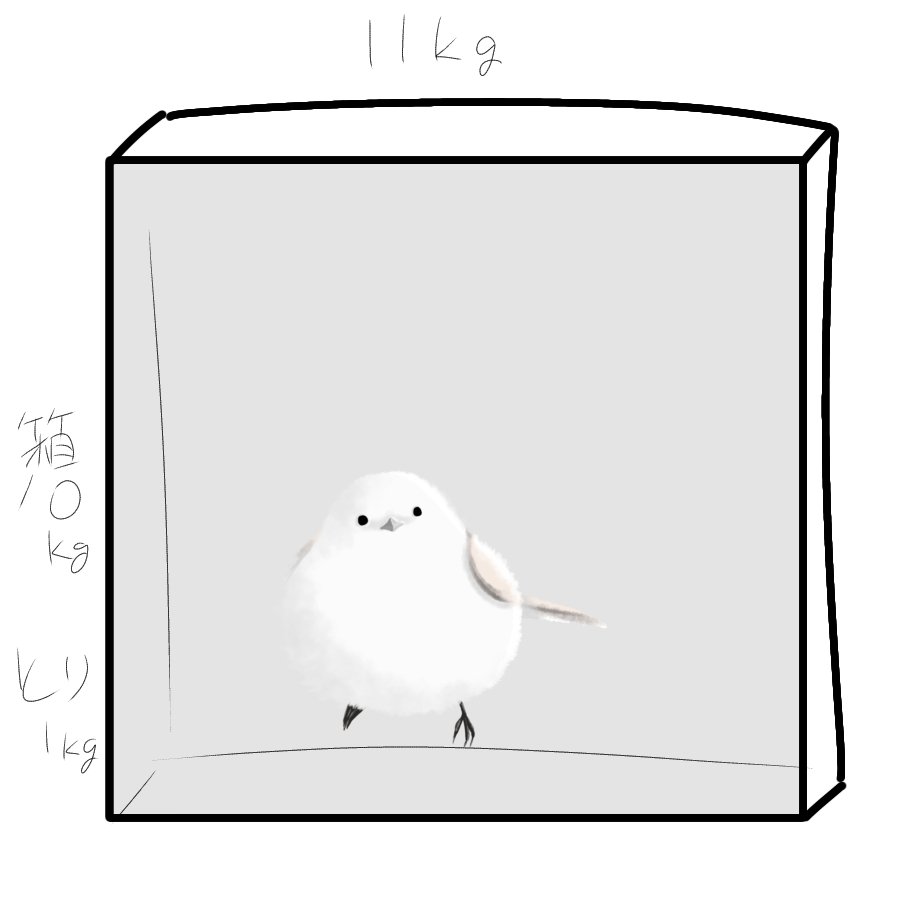 @YamatoIori 密閉された箱...10kg
鳥...1kg
合計11kg

なんだけど、じつは密閉された箱の中には空気が入ってます。
だから実際は
密閉された箱+空気 ...10kg
鳥...1kg
合計11kg
です。

密閉された箱の中で鳥が飛んでも、箱の中の空気は出入りしてないから、合計11キロのまま変わりません。

ってことかな 