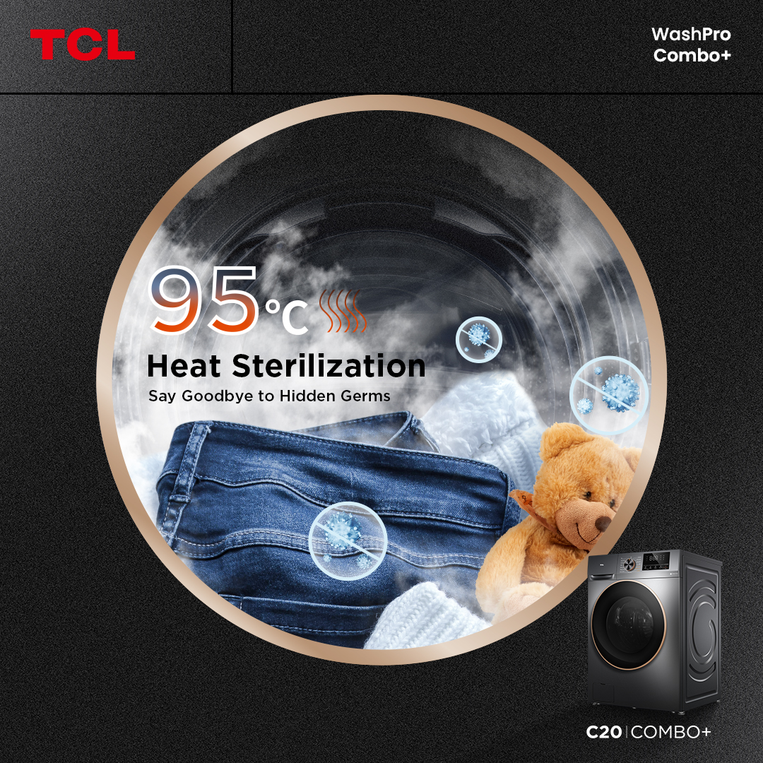 TCLPH's tweet image. Say goodbye to hidden germs. The TCL C20 Washing Machine uses heat sterilization to deeply sanitize every wash. It’s not just clean—it’s hygienically clean.

#TCLWashPro #TCLComboPlus #TCLInspireGreatness #TCLPhilippines
