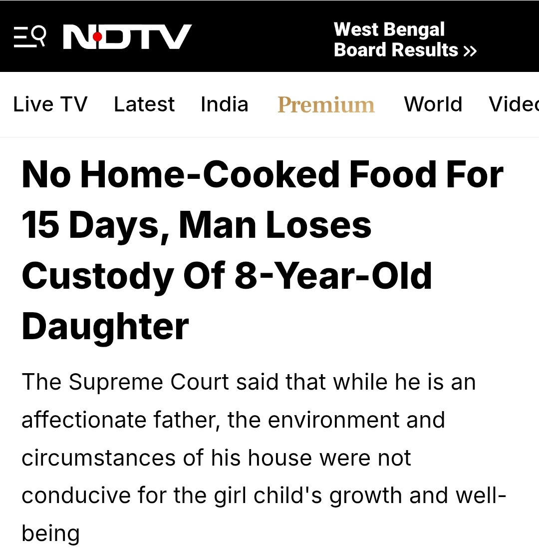 Why Supreme Court is upset?

Because, Kerala court gave the man 50% shared custody.

ndtv.com/india-news/no-…