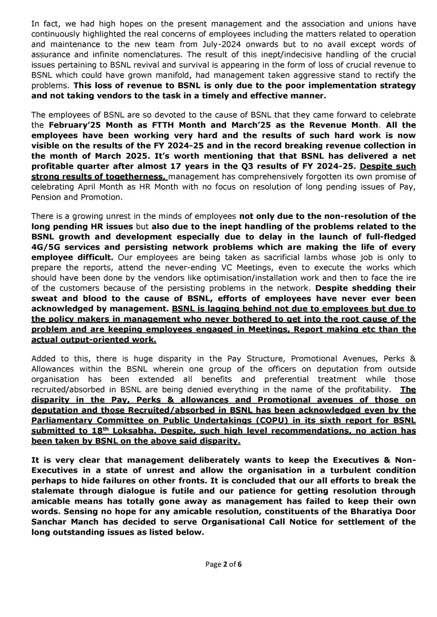 AIGETOA , Recognised Association of BSNL tweet media