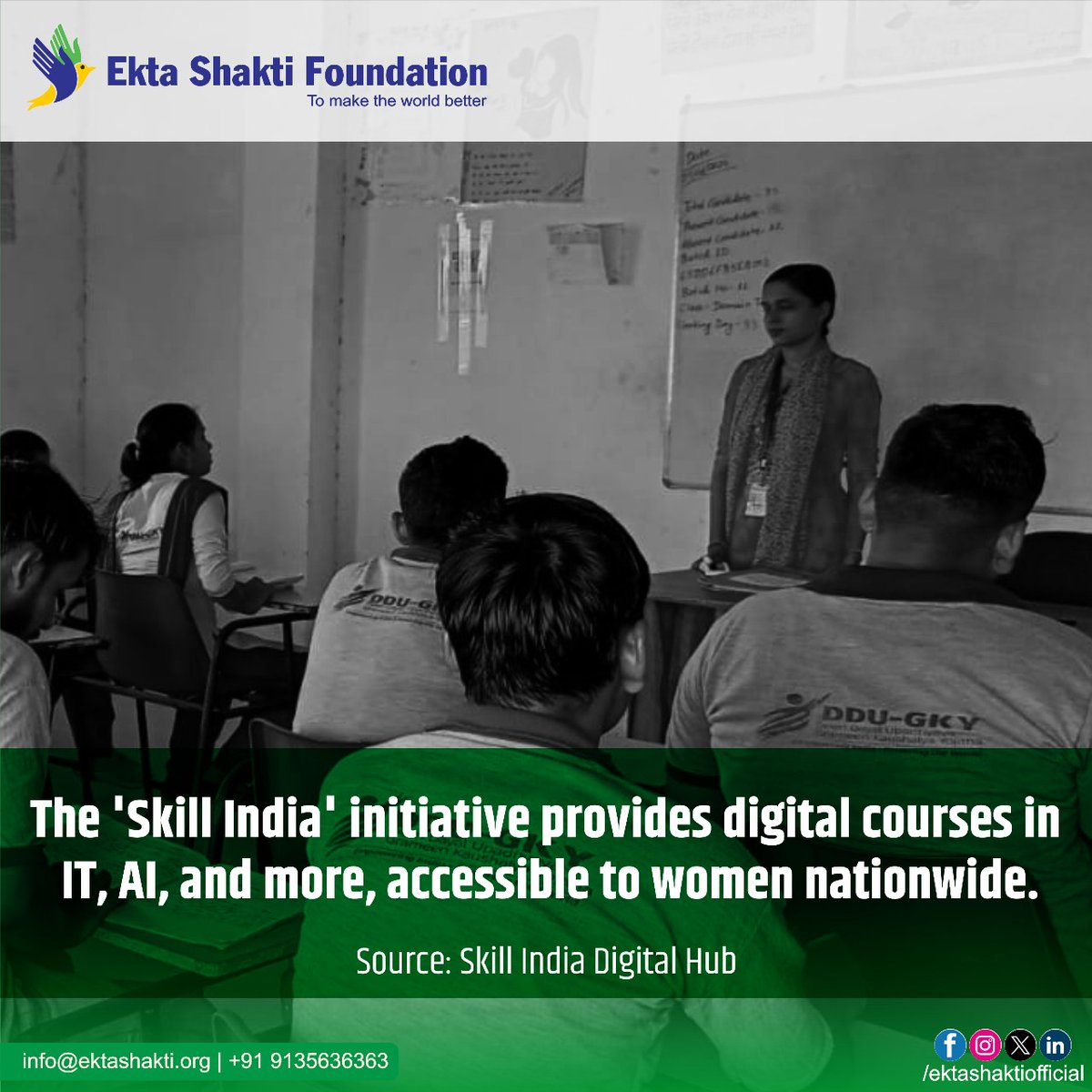 ekta_shakti's tweet photo. The Skill India initiative provides digital courses in IT, AI, and more accessible to women nationwide.

#skilldevelopment #ddugky #womenempowement #selfdependent https://t.co/zetm3w5ggN
