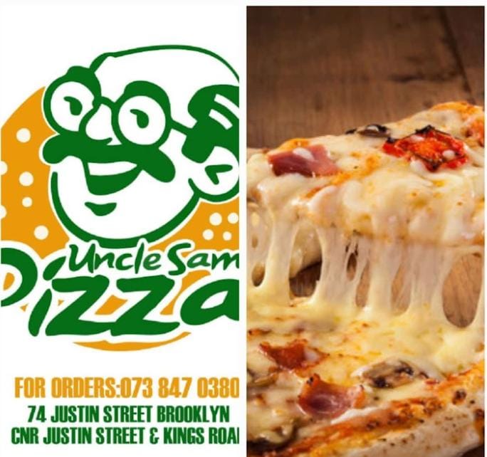 *UNCLE SAM 🍕 HAPPY HOUR SPECIAL 10am-5pm* 🔥

*ALL  THE BELOW PIZZAS ARE R100 FOR 2*

BBQ Chicken
Chilli Chicken
Sweet Chilli Chicken
Salamino Picante
Margherita
Chicken &amp;  Avo
Prosciutto
Salami &amp; Olives
Hot Honey Salami
Supreme Veggie
Garlic Pizza

 T's &amp; C's APPLY