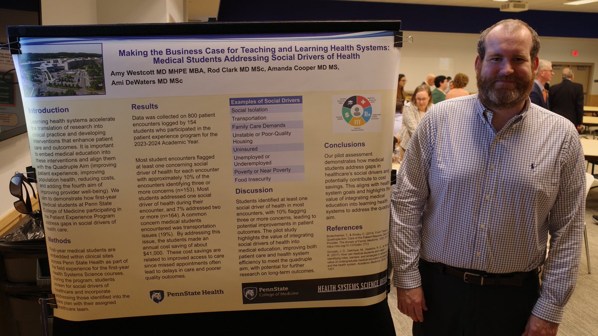 Our very own <a href="/DrRodClark/">Rod Clark</a> <a href="/PSH_Urology/">Penn State Urology</a> had an interesting poster at today's EdVenture 2025 held at the University Conference Center today, "Making the Business Case for Teaching and Learning Health Systems: Medical Students Addressing Social Drivers of Health"