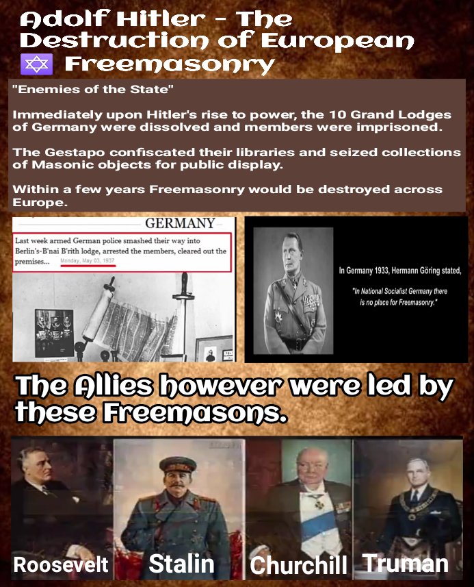 "Enemies of the State"

Immediately upon Hitler's rise to power, the 10 Grand Lodges of Germany were disolved, and members were imprisoned.

The Gestapo confiscated their libraries and seized collections of Masonic objects for public display.

Within a few years, Freemasonry