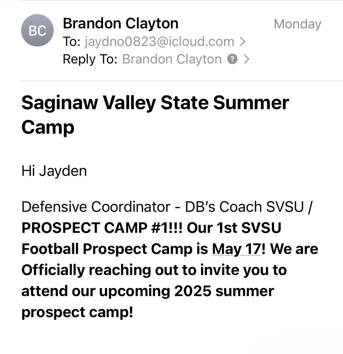 Thank you @BClay_9 for the camp invite !!!