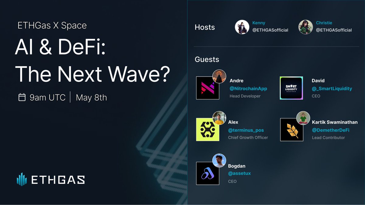🚨 AMA ALERT: AI &amp; DeFi — The Next Wave? 🌊🤖💸
We’re hosting a powerhouse roundtable with leading minds from across Web3:
🔹 <a href="/NitrochainApp/">NitroChain</a>  – Head Dev: Andre
🔹 <a href="/_SmartLiquidity/">𝐒𝐦𝐚𝐫𝐭 𝐋𝐢𝐪𝐮𝐢𝐝𝐢𝐭𝐲</a>  – CEO: David
🔹 <a href="/terminus_pos/">Terminus</a>  – CGO: Alex
🔹 <a href="/DemetherDeFi/">Demether</a>  – Lead Contributor: Kartik Swaminathan