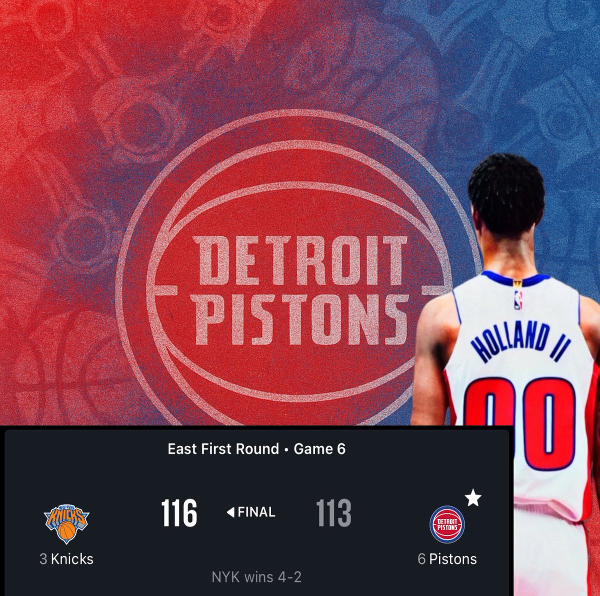 From 14-68 last year to a 44-win playoff team this season.

The growth. The grit. The grind.

Pistons fell to the Knicks tonight, but this 2024–25 squad changed the narrative.

Detroit basketball is back—and this is just the beginning.
#Pistons #DetroitVsEverybody  #BrickByBrick