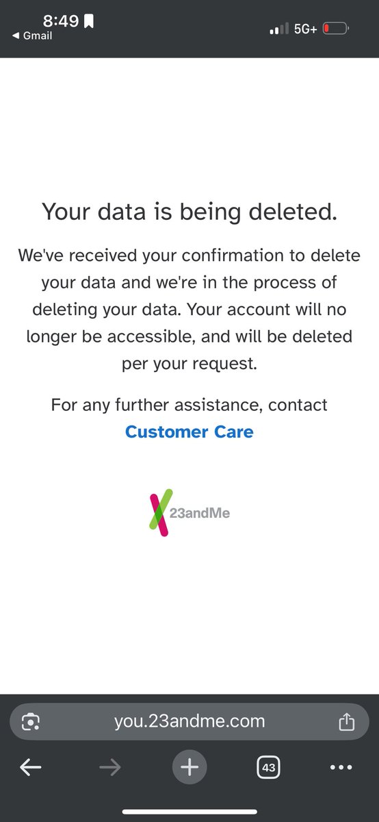 dsweet's tweet image. Last call to delete your DNA data before it is auctioned off.