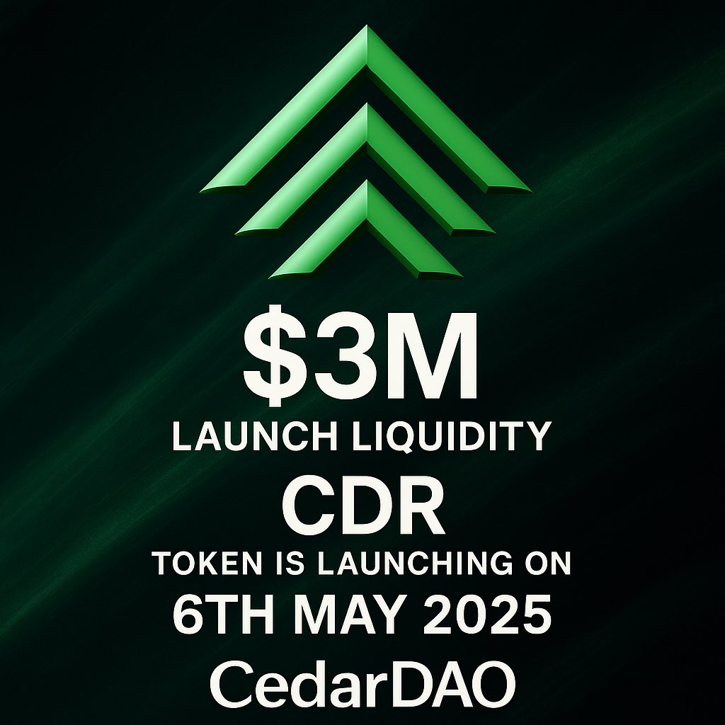 $3M in liquidity. Day one.

CedarDAO isn’t just launching $CDR, they’re launching with serious backing.

Over $3,000,000 in SOL liquidity means real depth and real stability.

Launches 6th May 2025.
<a href="/CedarDAO/">Cedar</a>
cedardao.com
#CedarDAO #CDR #AtlasWallet #Solana #WeAreCedar