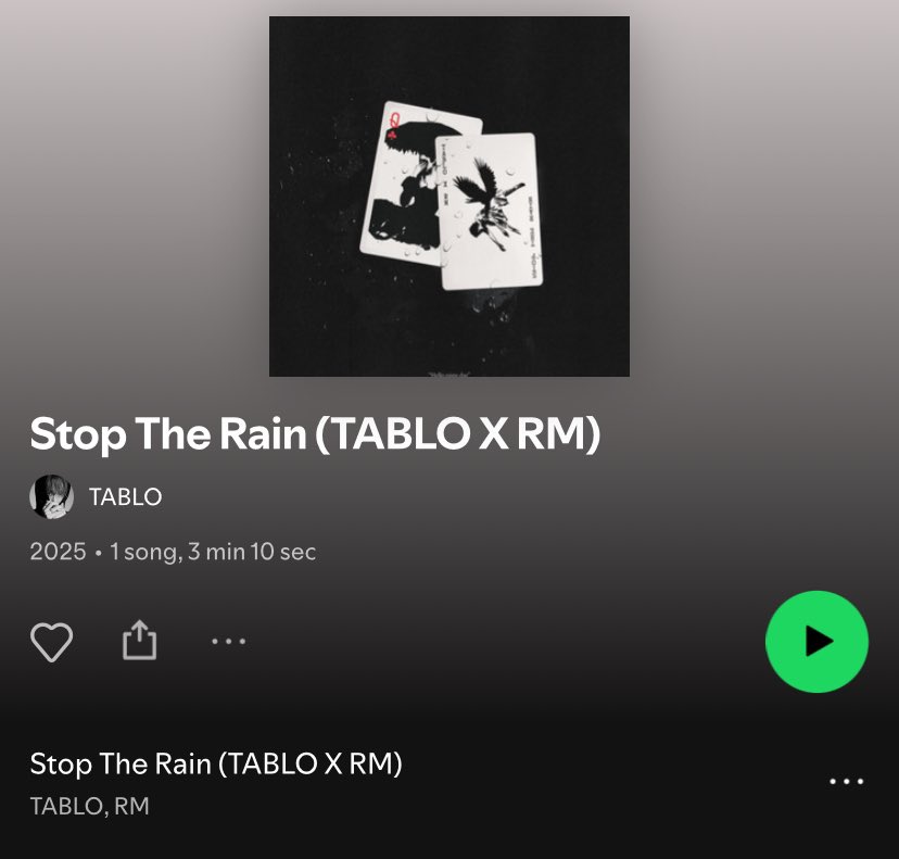 TABLO and RM's "Stop The Rain" is now available on Spotify.

open.spotify.com/album/0PXh6bcv…