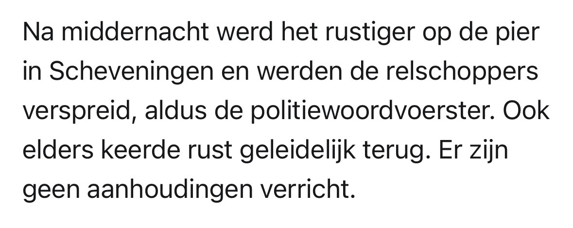 OliverSchomborg's tweet photo. Lees ik het nu echt goed???? Gisterenavond dus 0 aanhoudingen verricht na de rellen in Scheveningen….. Lachwekkend dit

#Scheveningen #rellen @RicharddeMos https://t.co/MXkQGDSrjQ
