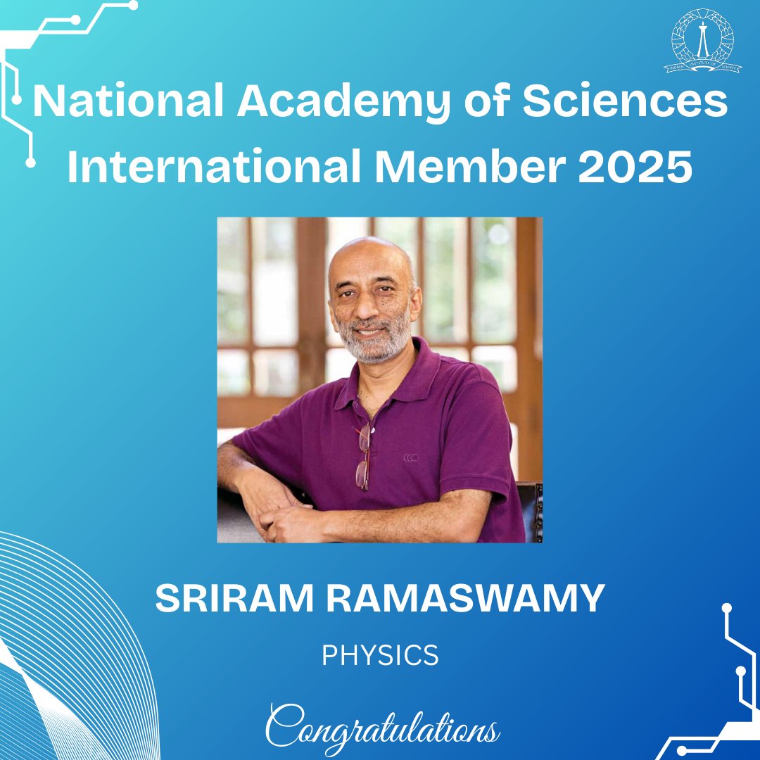 IISc Bangalore (@iiscbangalore) on Twitter photo Congratulations to Prof Sriram Ramaswamy from <a href="/Physics_at_IISc/">Physics, IISc</a> for being elected as the 2025 International Member of the National Academy of Sciences ( <a href="/theNASciences/">National Academy of Sciences</a> ) 🎉 Congratulations to Prof Sriram Ramaswamy from <a href="/Physics_at_IISc/">Physics, IISc</a> for being elected as the 2025 International Member of the National Academy of Sciences ( <a href="/theNASciences/">National Academy of Sciences</a> ) 🎉
