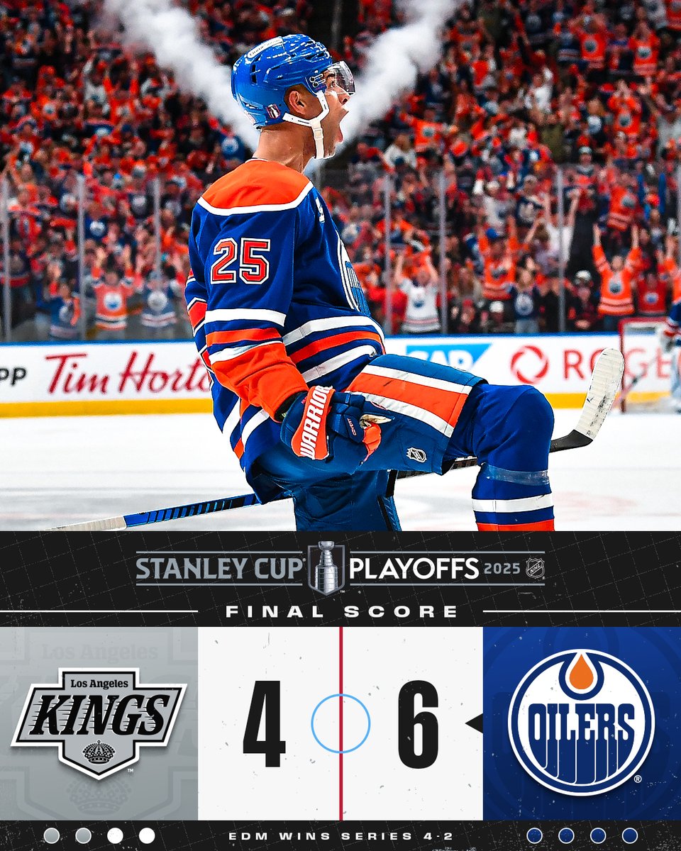 NHL's tweet image. THE OILERS ARE HEADED TO THE SECOND ROUND OF THE #STANLEYCUP PLAYOFFS!! 🔵🟠